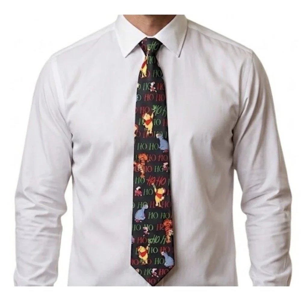 Disney Winnie the Pooh Friends Eeyore piglet Ho Ho Ho Christmas Holiday Neck Tie